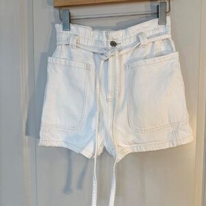 Zara Highwaisted White Paper Bag Denim Shorts with Belt